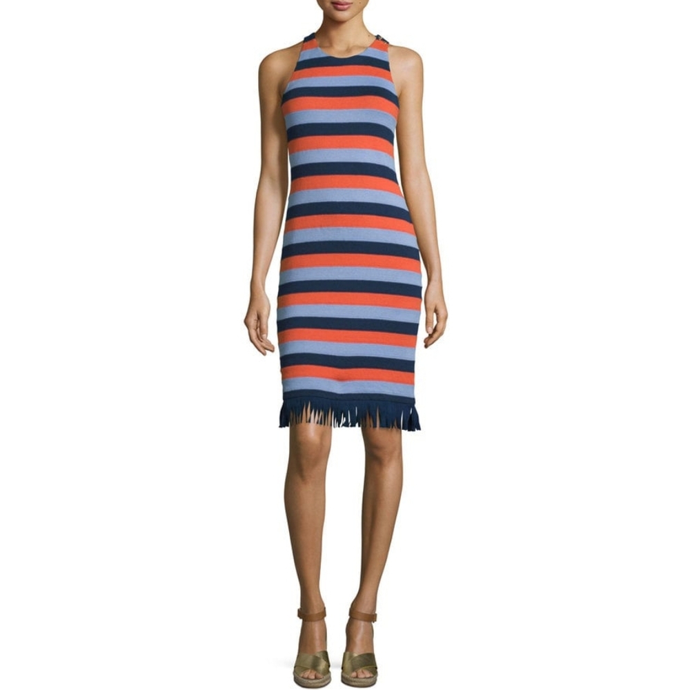 Tory Burch Arianna Striped Cotton Fringe Dress